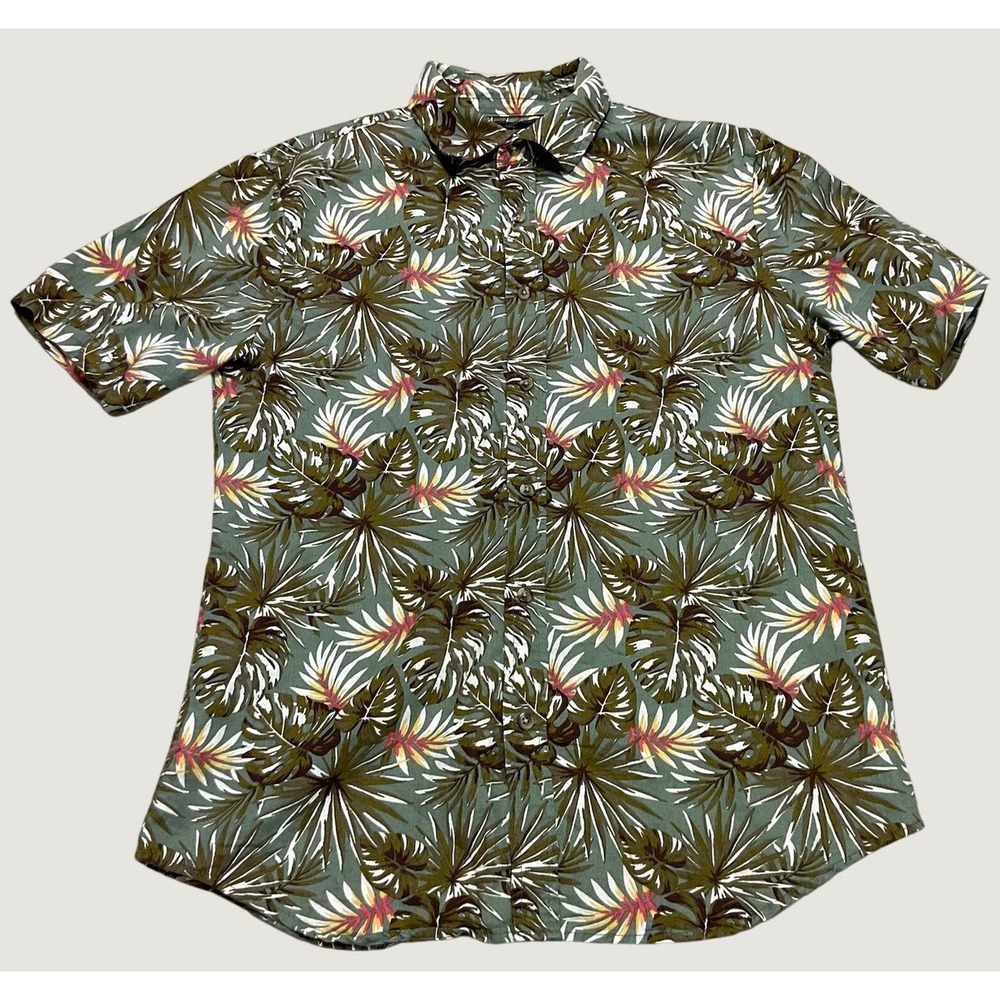 Banana Republic Slim Fit Linen Cotton Blend Tropical Camp Shirt Mens Medium - Picture 6 of 9